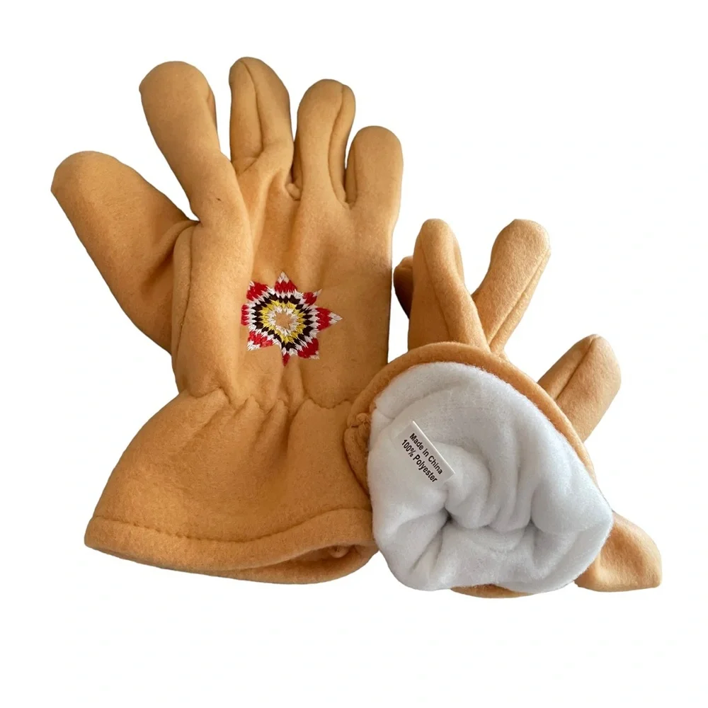 Women's Fleece Winter Gloves Lined Chamois Yellow with Embroidered Star Motif